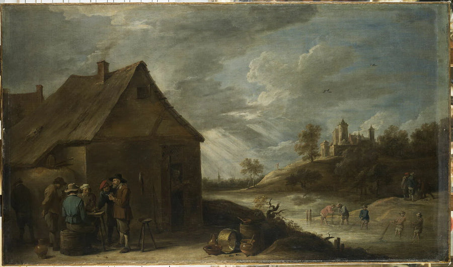 Cabaret près d'une rivière avec des pêcheurs au filet - David II Teniers