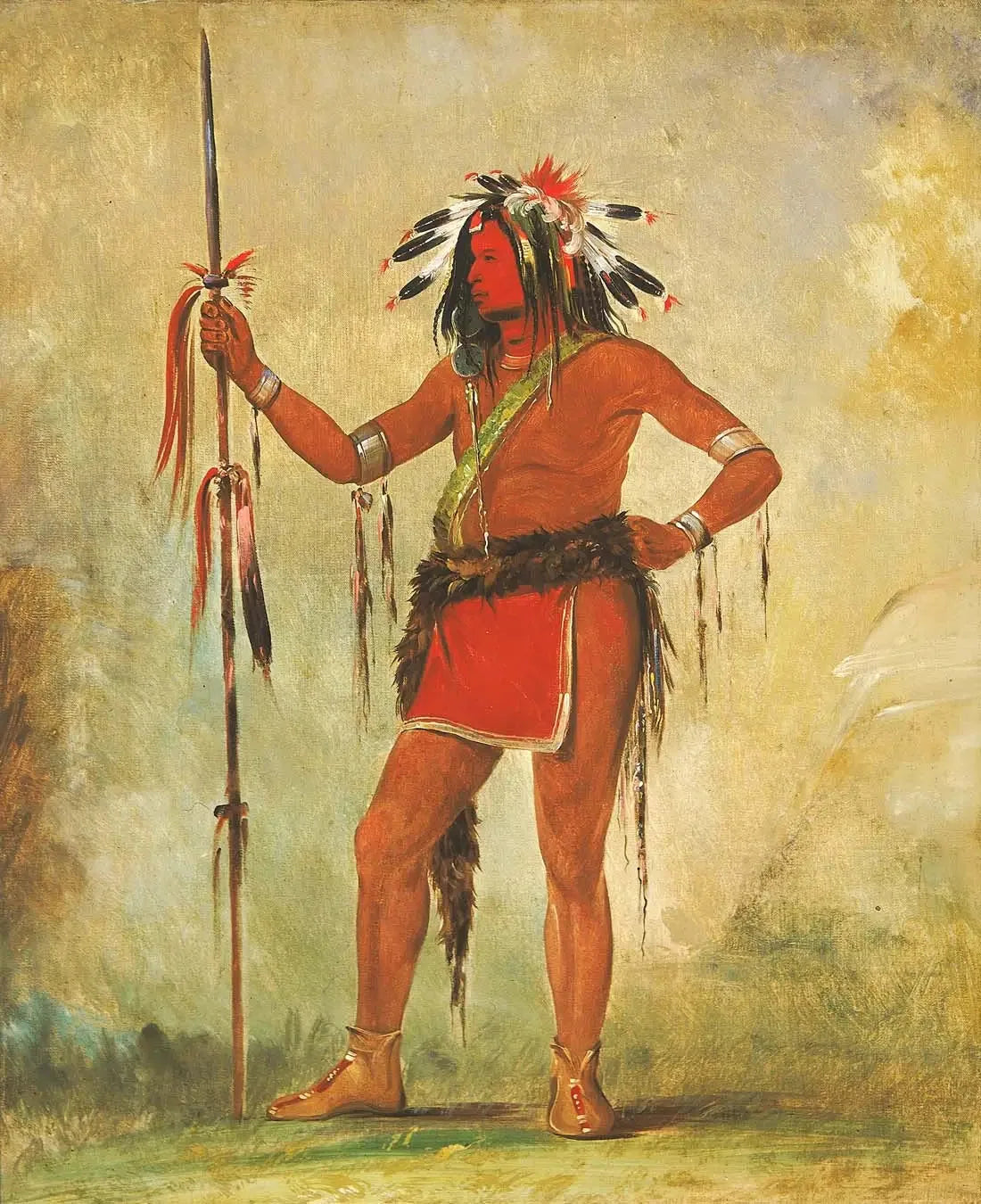 Cáh-be-múb-bee, Celui qui est assis partout, un brave - George Catlin image 1 copie de tableau peinte à la main