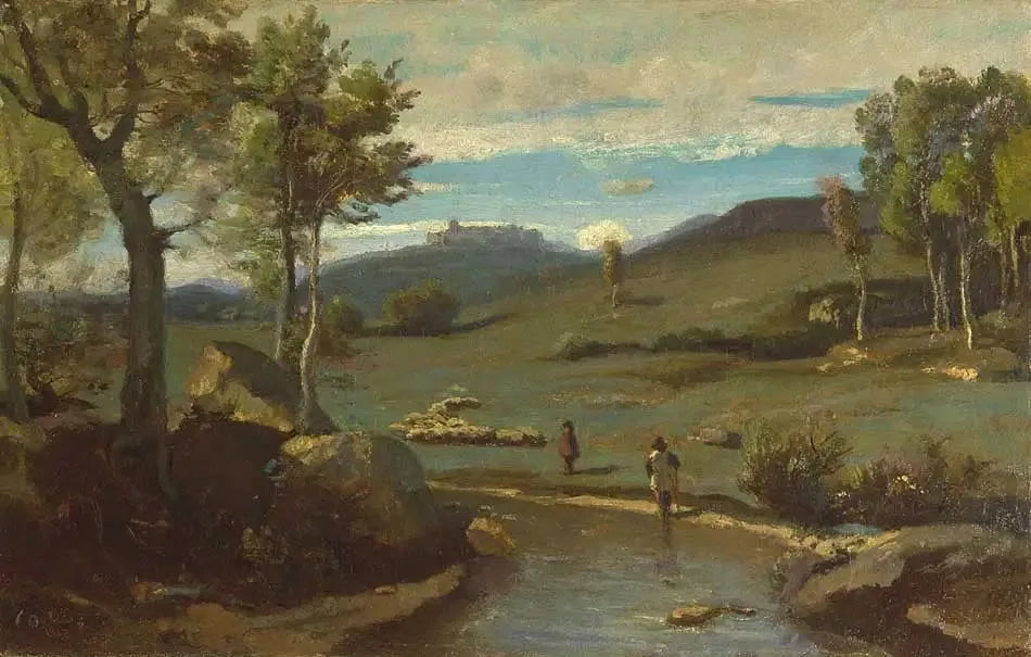 Campagne Romaine – Vallée rocheuse avec un troupeau - Jean-Baptiste Camille Corot image 1 copie peinte à la main à l’huile