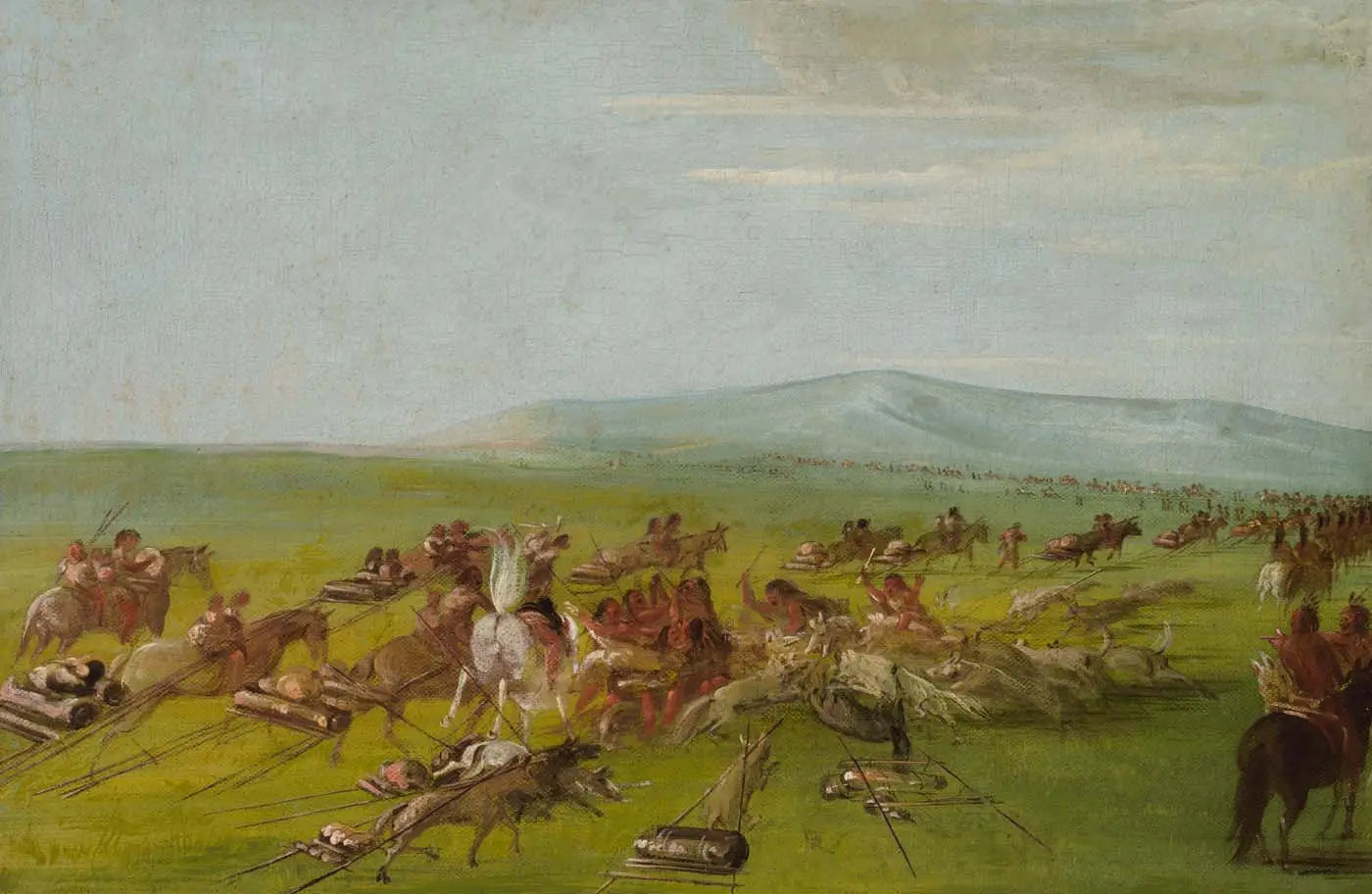 Campement Comanche en mouvement, combat de chiens en route - George Catlin image 1 reproduction réalisée par Alpha Reproduction