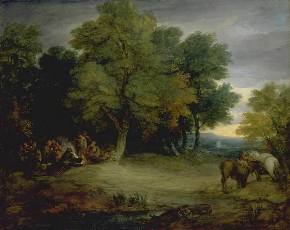 Campement de gitans, coucher de soleil - Thomas Gainsborough image 1 reproduction artisanale de tableau