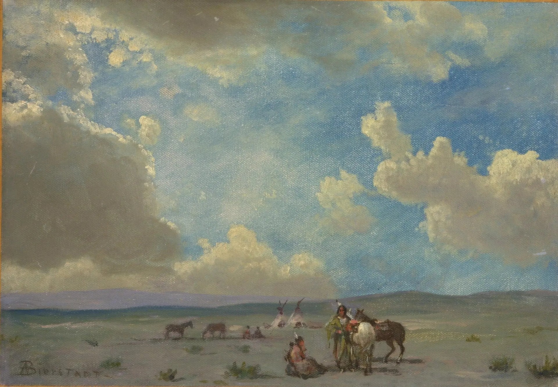 Campement indien - Albert Bierstadt image 1 copie peinte à la main à l’huile