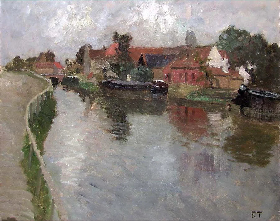 Canal à Volendam - Frits Thaulow image 1 reproduction de peinture à l’huile