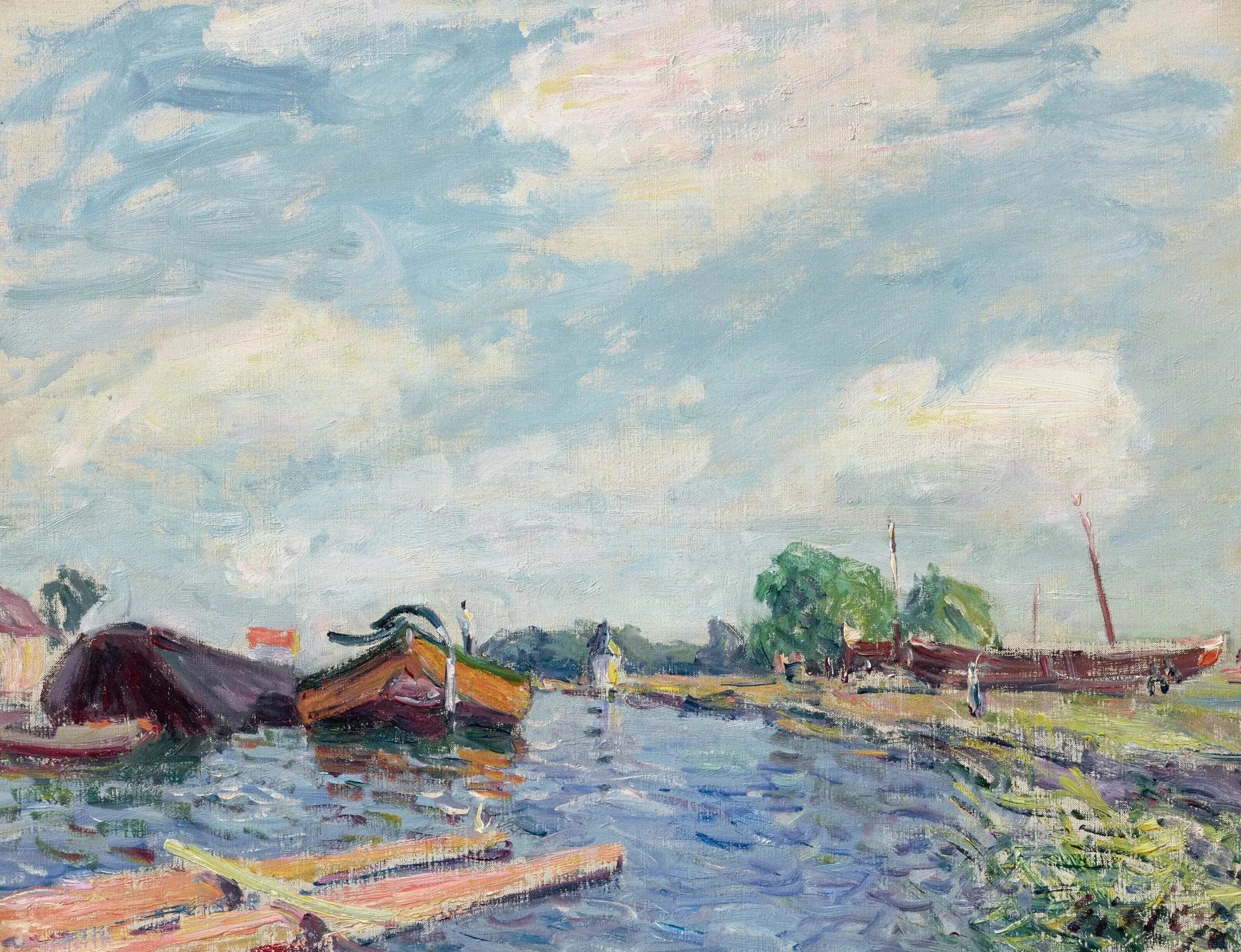 Canal du Loing à Saint-Mammès - Alfred Sisley image 1 reproduction de peinture à l’huile