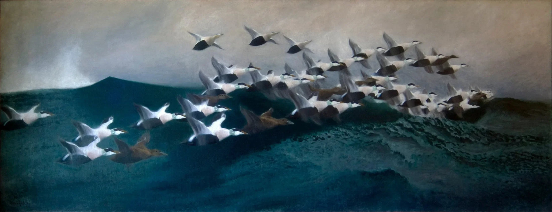 Canards eiders volant en formation - Bruno Liljefors image 1 reproduction de peinture à l’huile