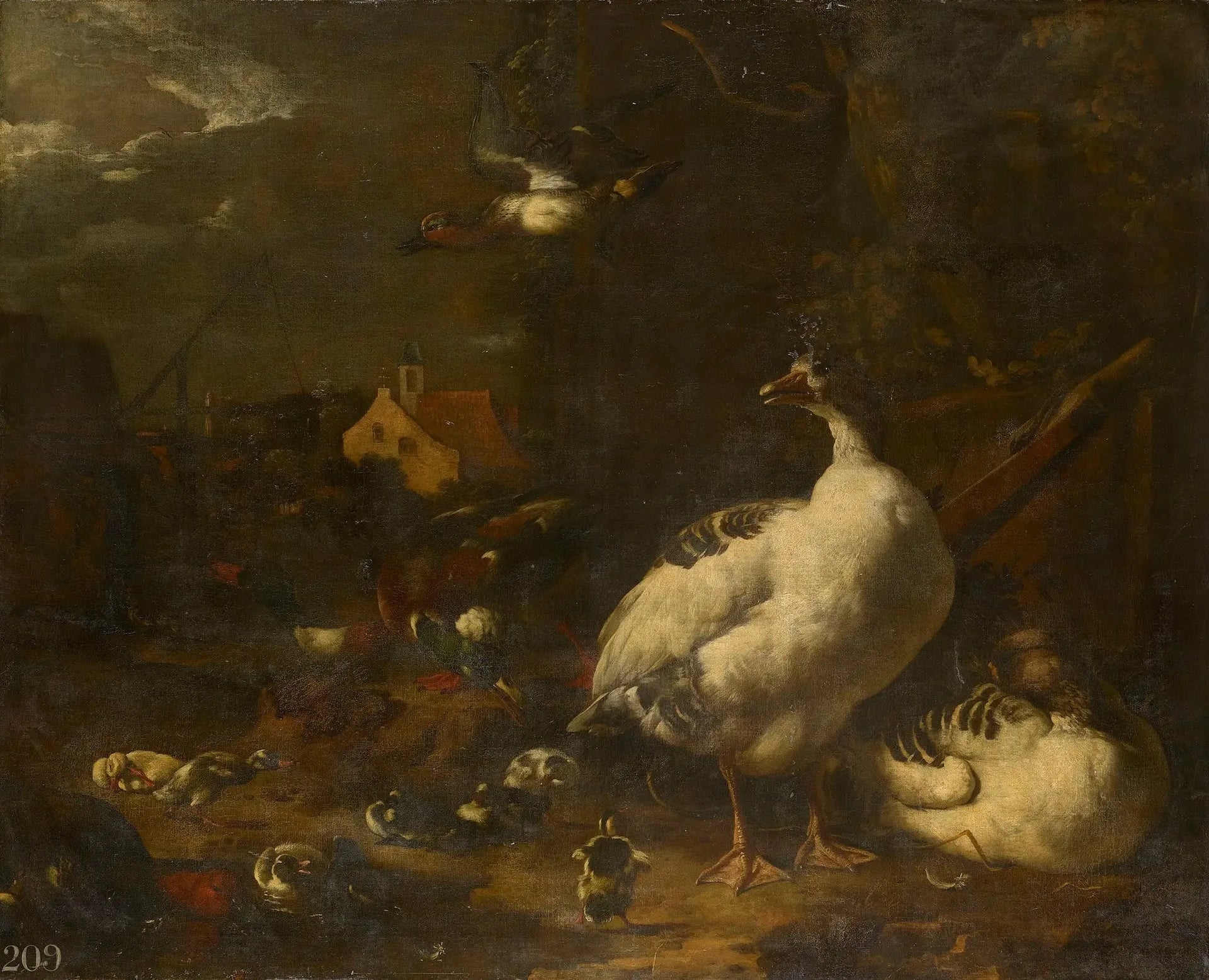 Canards et oies dans une cour de ferme - Melchior de Hondecoeter image 1 copie peinte à la main à l’huile