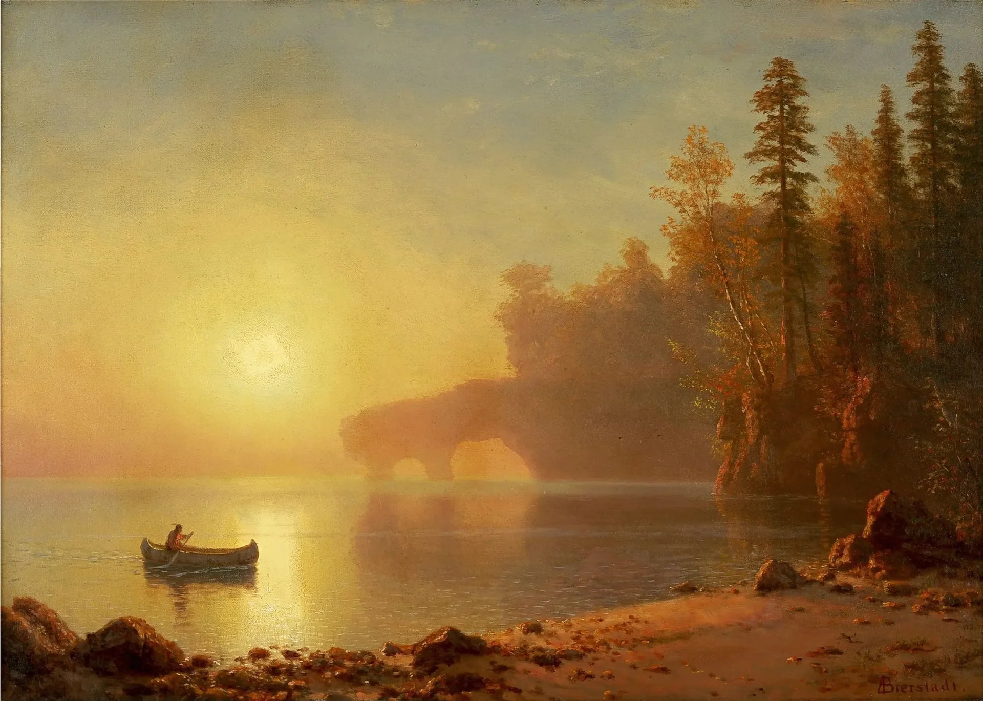 Canoë indien - Albert Bierstadt image 1 reproduction d’œuvre d’art à l’huile