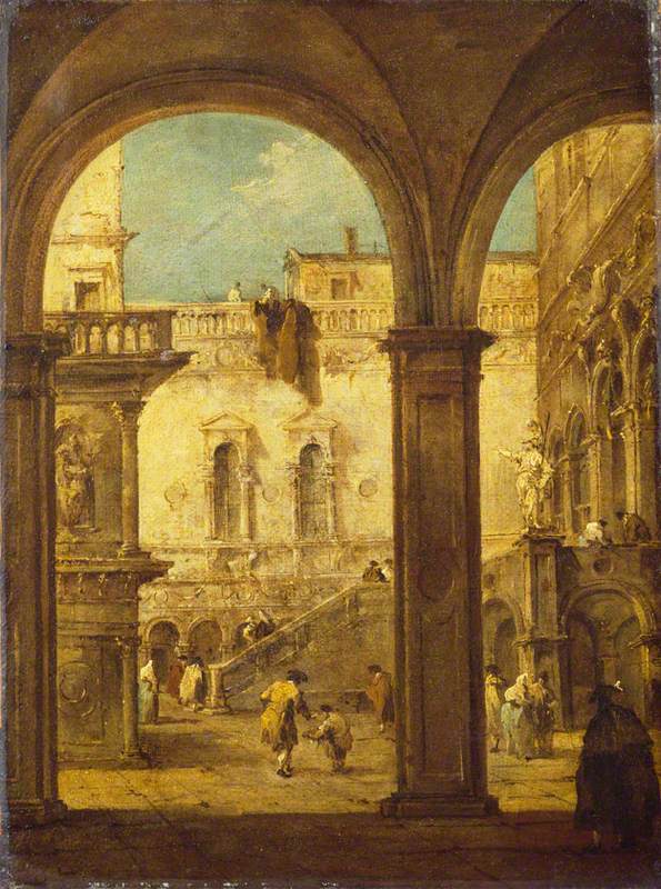 Capriccio avec la cour du palais des Doges - Francesco Guardi image 1 copie peinte à la main à l’huile