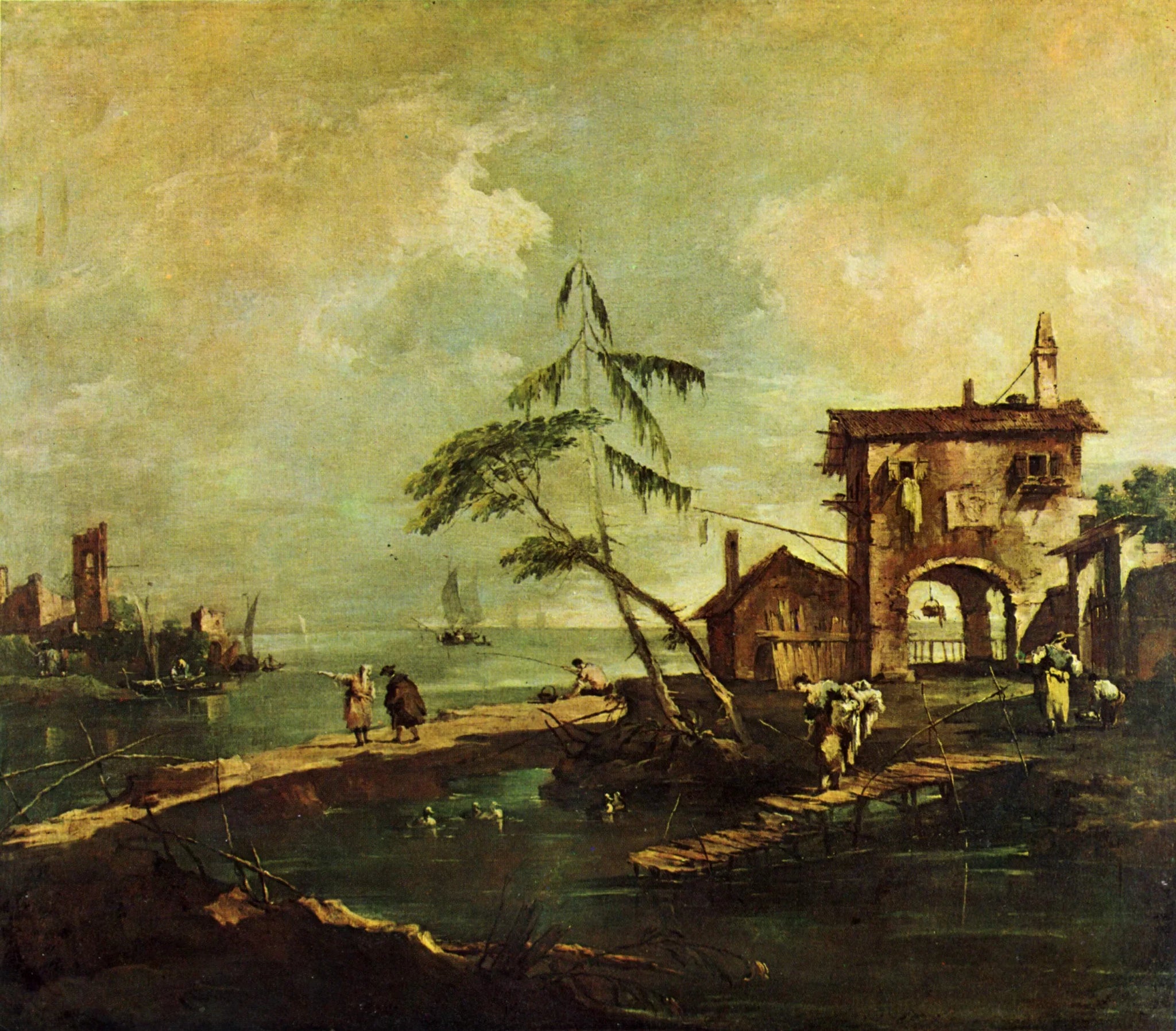 Capriccio avec maison rustique au bord de la lagune - Francesco Guardi image 1 copie peinte à la main à l’huile