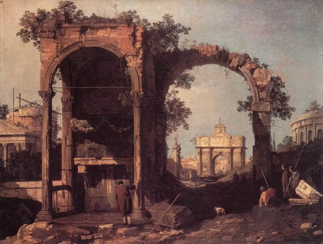 Capriccio avec ruines et édifices classiques - Canaletto image 1 tableau peint à l’huile sur toile
