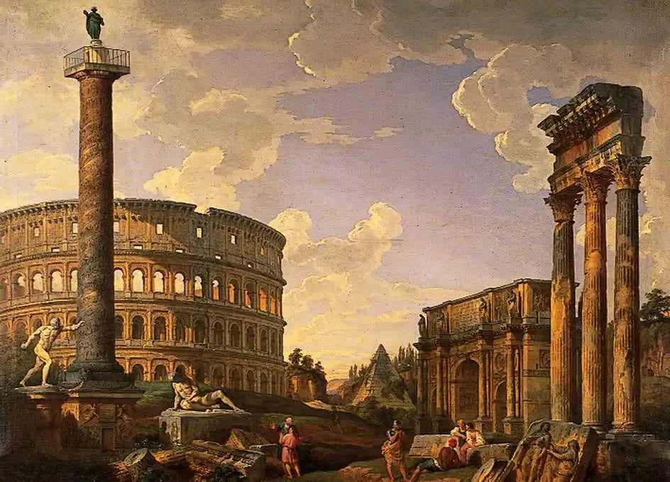 Capriccio romain, ruines avec le Colisée - Giovanni Paolo Panini image 1 tableau peint à l’huile sur toile