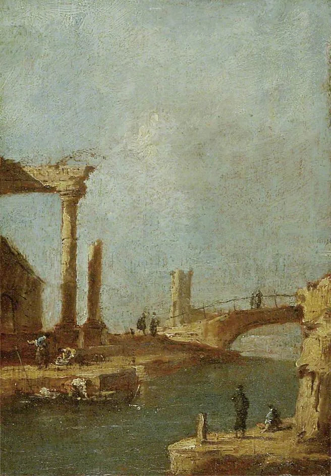 Capriccio : Ruines et un pont - Francesco Guardi image 1 copie peinte à la main à l’huile