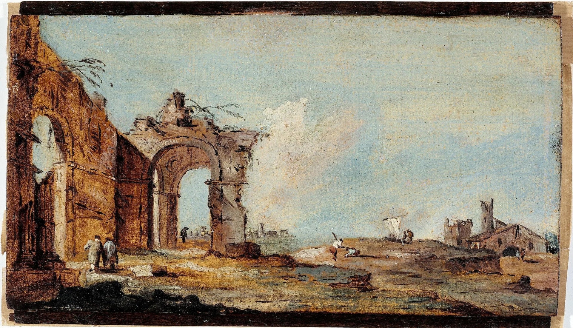 Caprice, avec arc en ruine et maisons de pêcheurs - Francesco Guardi image 1 tableau peint à l’huile sur toile