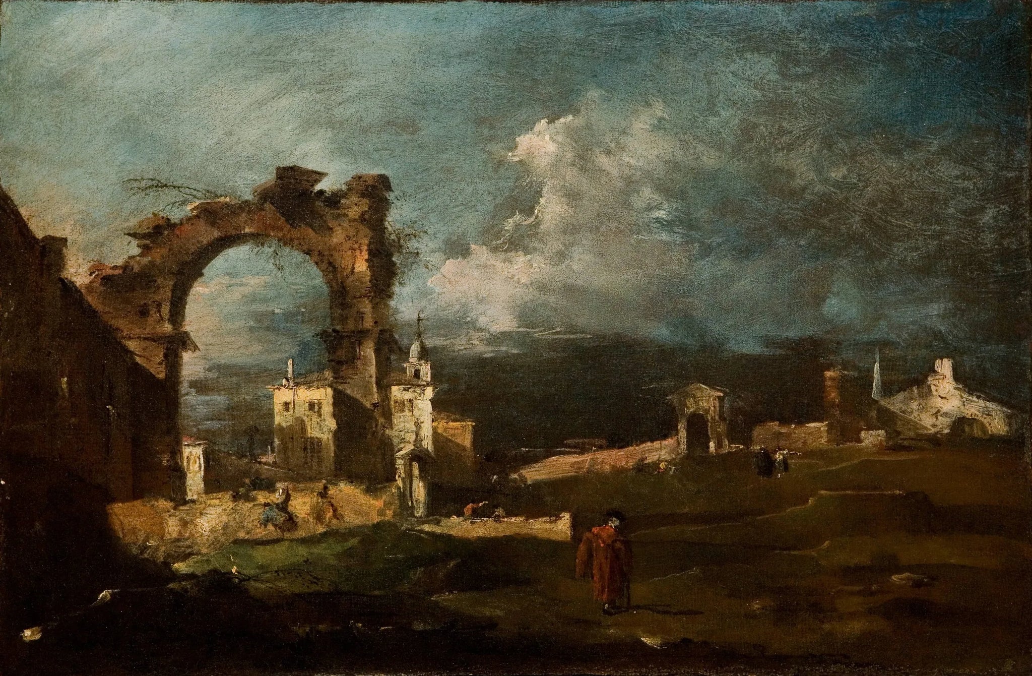 Caprice avec ruines d'un arc et une villa dans l'arrière-plan - Francesco Guardi image 1 tableau peint à l’huile sur toile