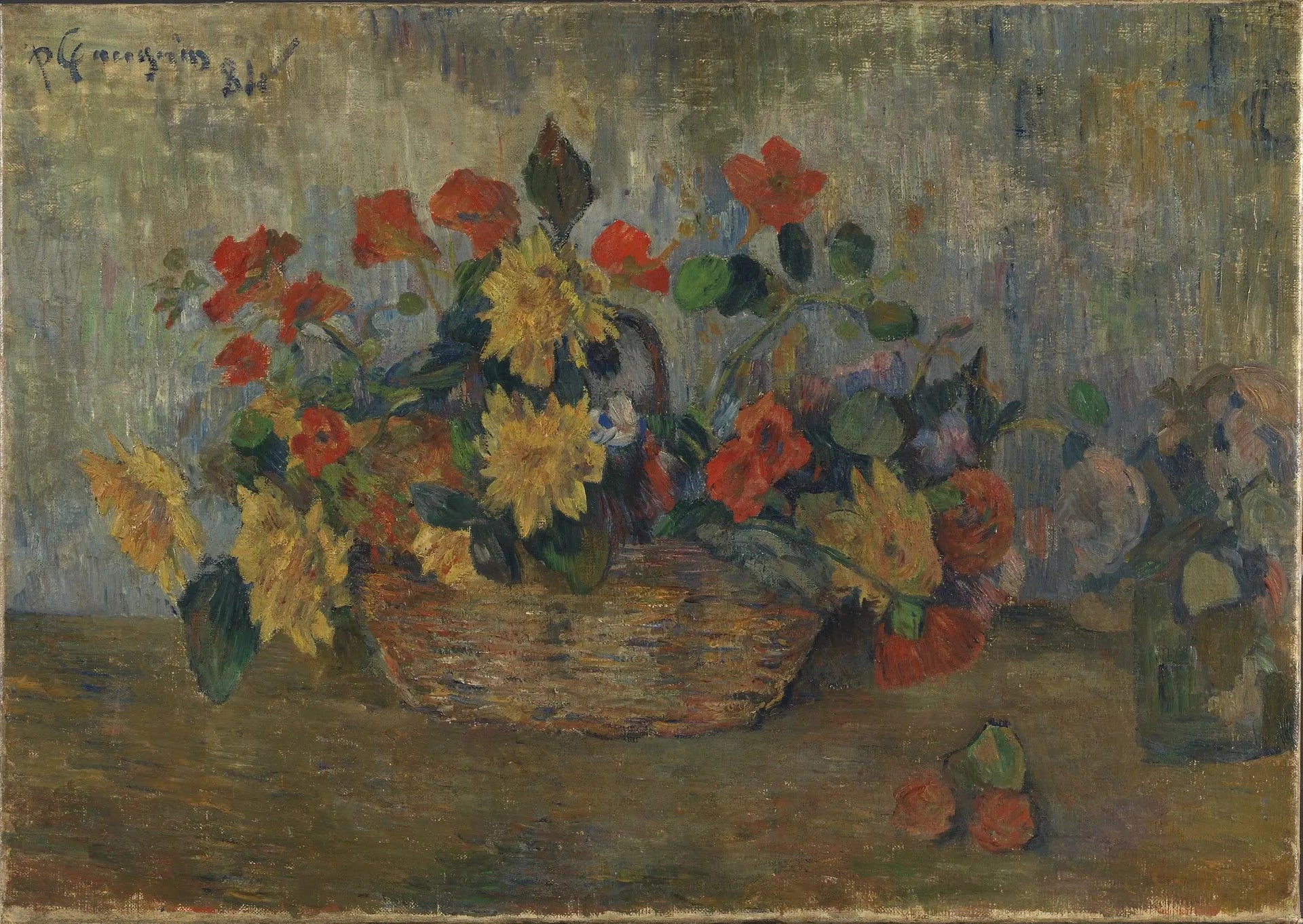 Capucines et dahlias dans une corbeille - Paul Gauguin image 1 reproduction artisanale de tableau