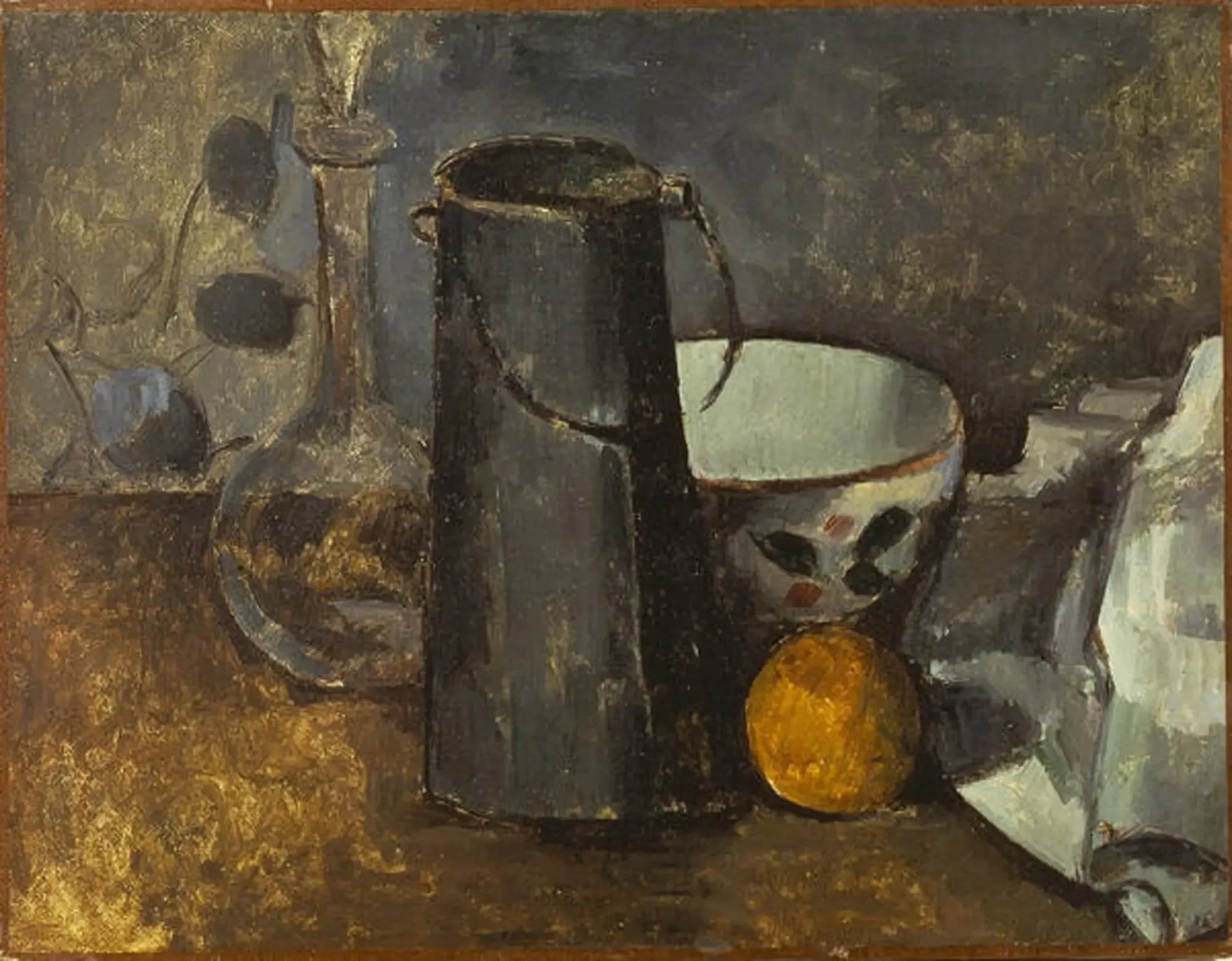Carafe, boîte à lait, bol et orange - Paul Cézanne image 1 reproduction artisanale de tableau
