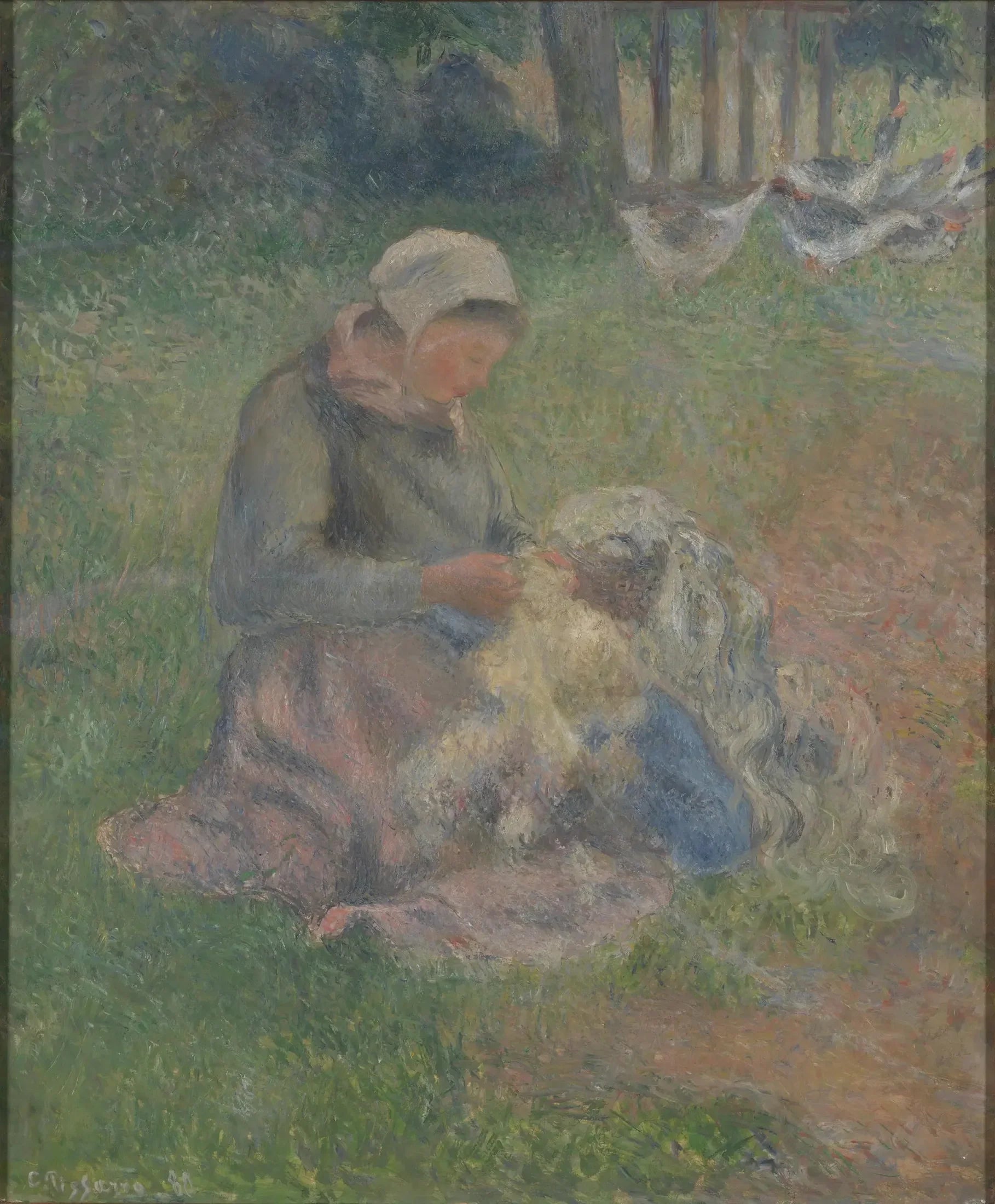 Cardeuse de laine - Camille Pissarro image 1 copie peinte à la main à l’huile