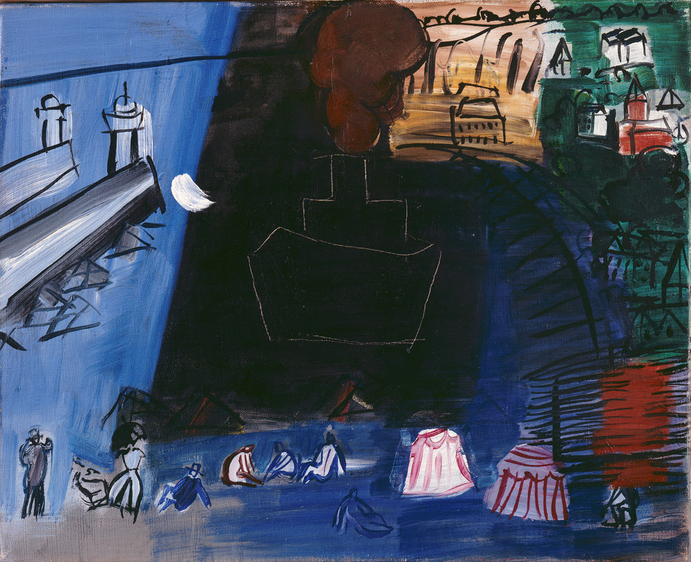 Cargo noir, baigneuses et tentes de plage - Raoul Dufy image 1 copie de tableau peinte à la main
