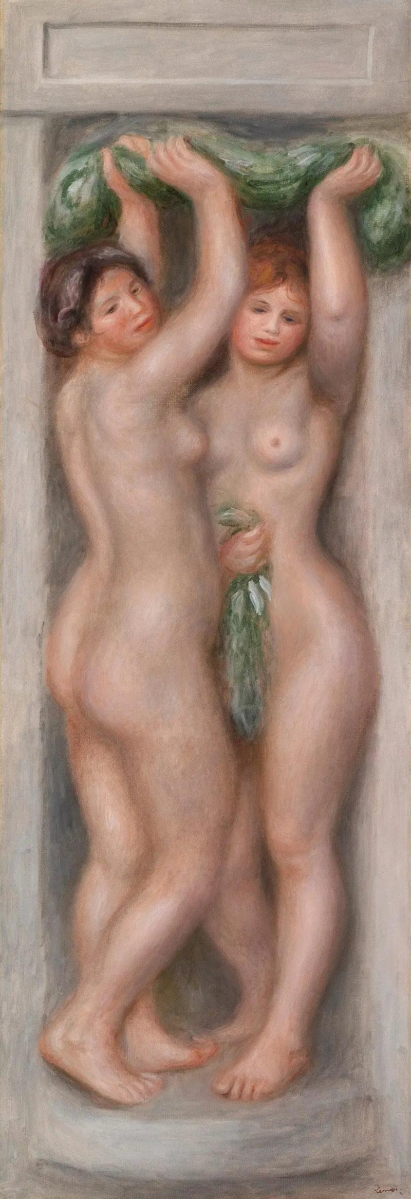 Cariatides (Cariatides); aussi appelé Deux baigneuses (panneau décoratif) - Pierre-Auguste Renoir image 1 reproduction de peinture à l’huile