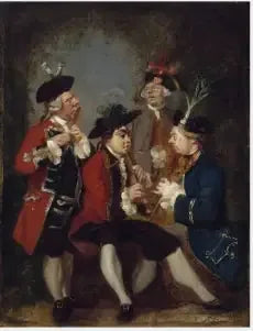 Caricature de Sir Thomas Kennedy, James Caulfield, le vicomte Charlemont, l'honorable John Ward et Richard Phelps - Joshua Reynolds image 1 reproduction artisanale de tableau