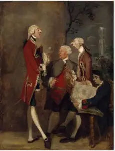 Caricature de Thomas Brudenell, baron Bruce, de l'honorable John Ward, de Joseph Leeson, futur 2e comte de Milltown, et de Joseph Henry de Shafford. - Joshua Reynolds image 1 tableau peint à l’huile sur toile