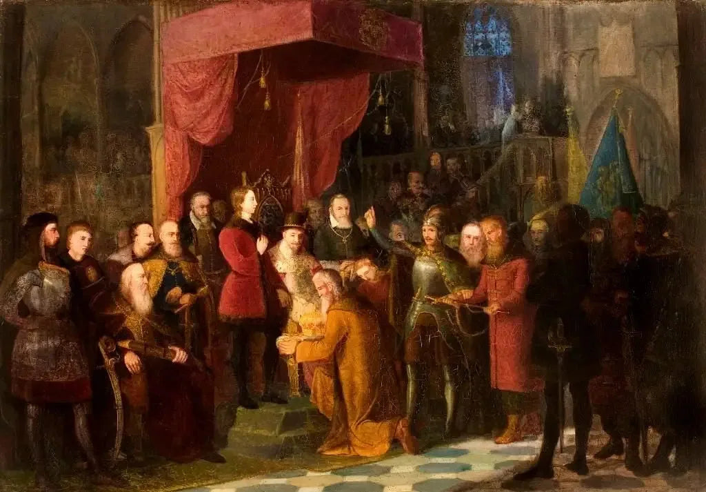 Carowie Szujscy wprowadzeni przez hetmana Stanisława Żółkiewskiego na sejm warszawski przed króla Zygmunta III - Jan Matejko image 1 tableau peint à l’huile sur toile