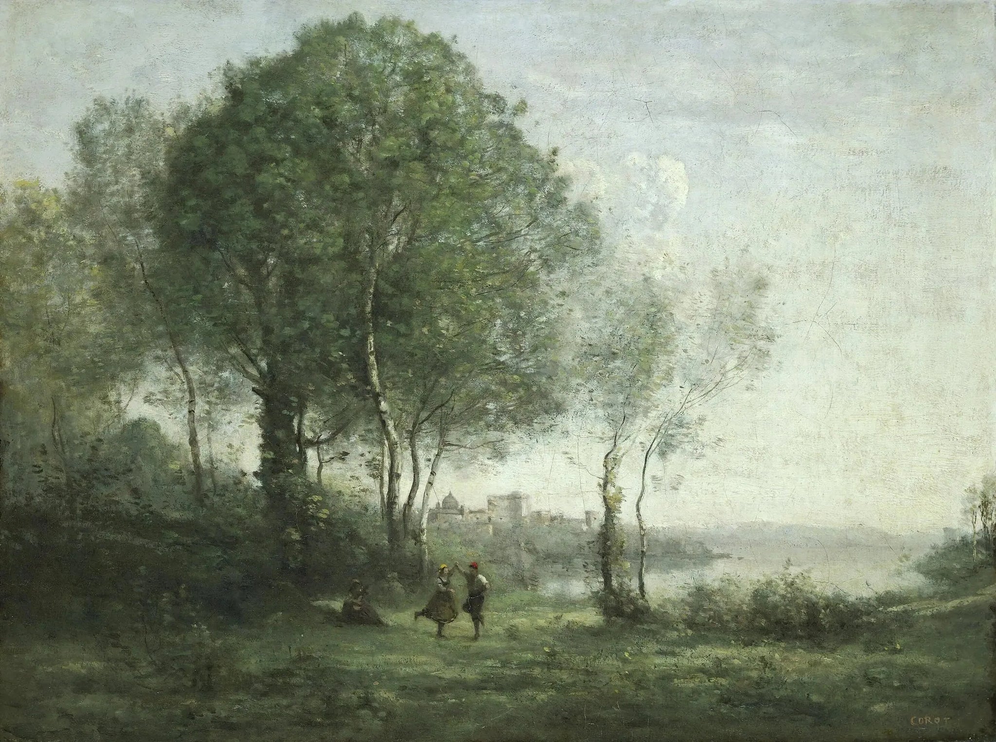 Castel Gandolfo, bergers tyroliens dansants au bord du lac d'Albano - Jean-Baptiste Camille Corot image 1 reproduction artisanale de tableau