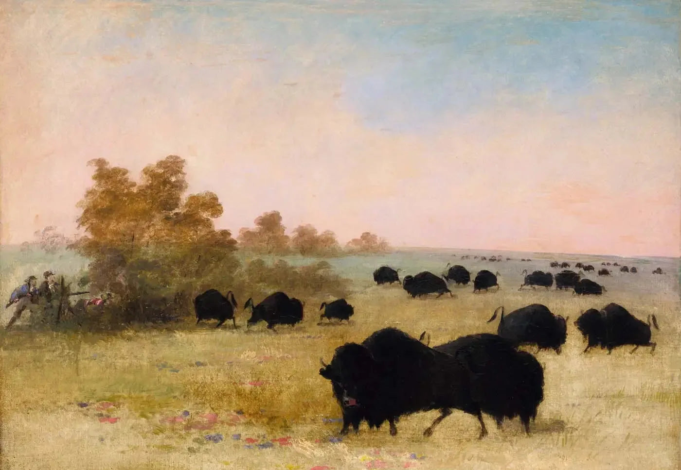 Catlin et Party Stalking Buffalo, Haut-Missouri - George Catlin image 1 reproduction artisanale de tableau