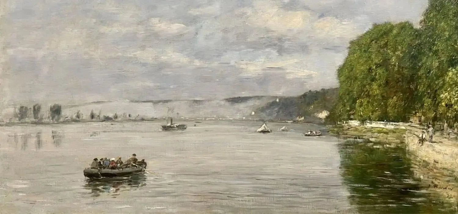 Caudebec-en-Caux, bateaux sur la Seine - Eugène Boudin image 1 reproduction de peinture à l’huile