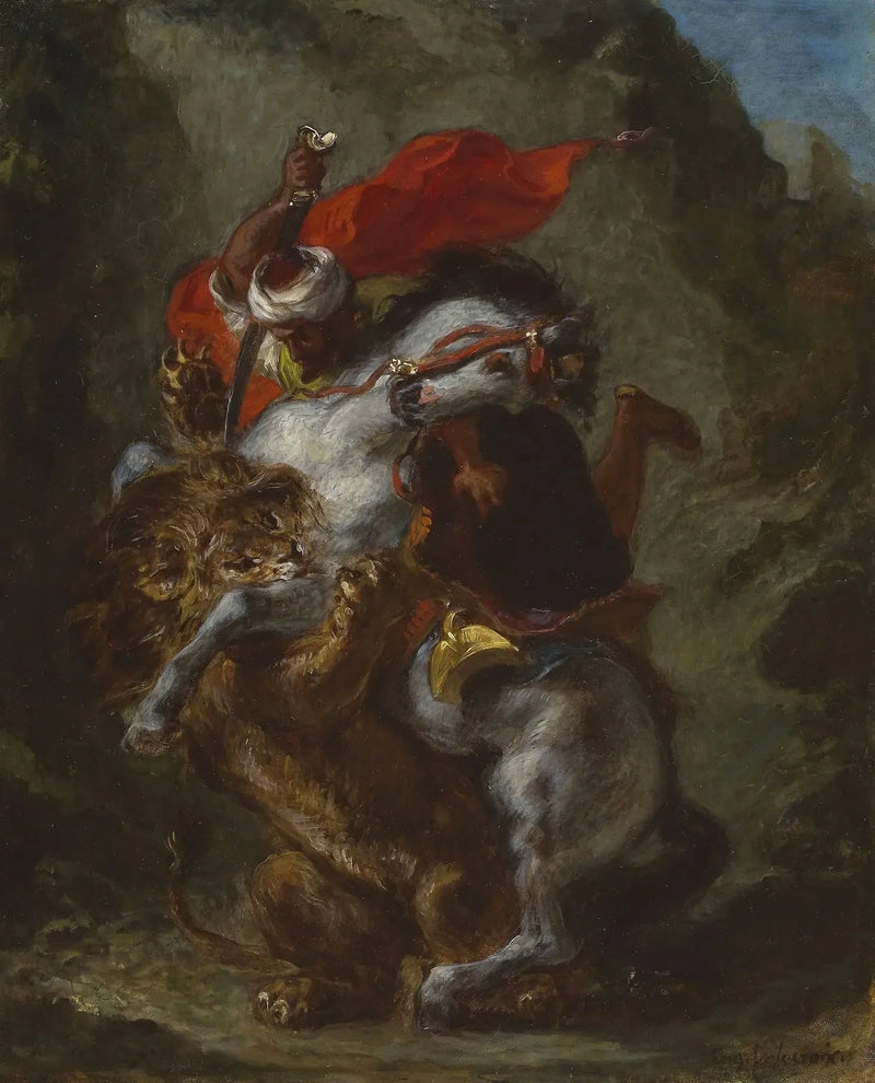 Cavalier arabe attaqué par un lion - Eugène Delacroix