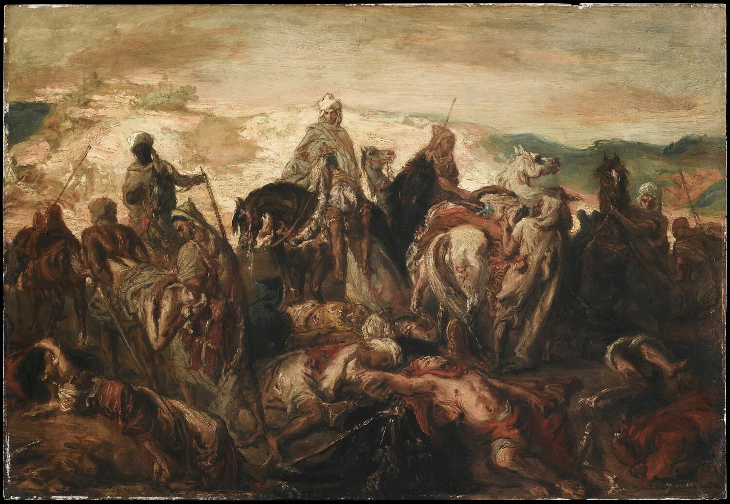 Cavaliers arabes emportant leurs morts, après une affaire contre des spahis - Théodore Chassériau image 1 tableau peint à l’huile sur toile