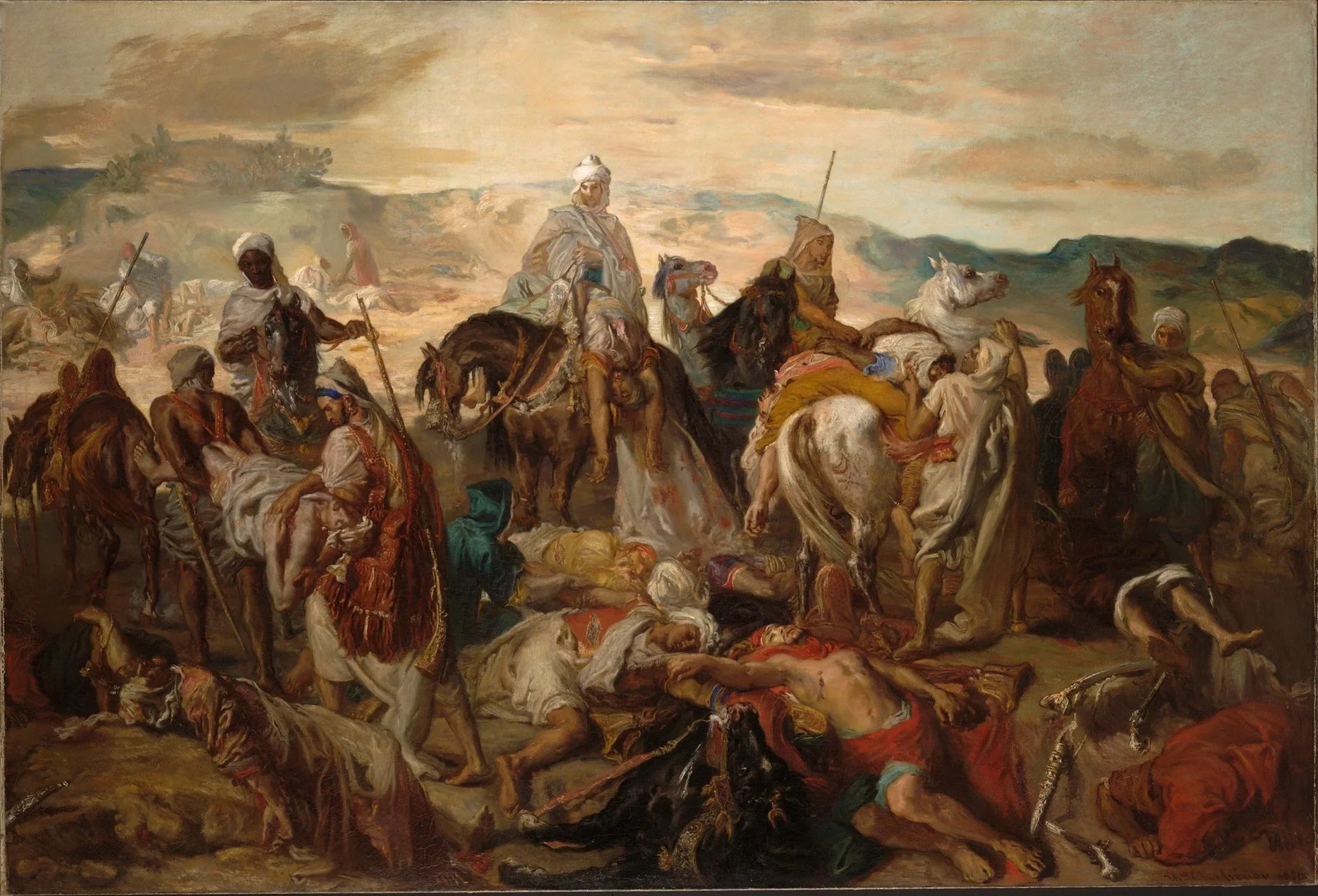 Cavaliers arabes enlevant leurs morts - Théodore Chassériau image 1 copie de tableau peinte à la main