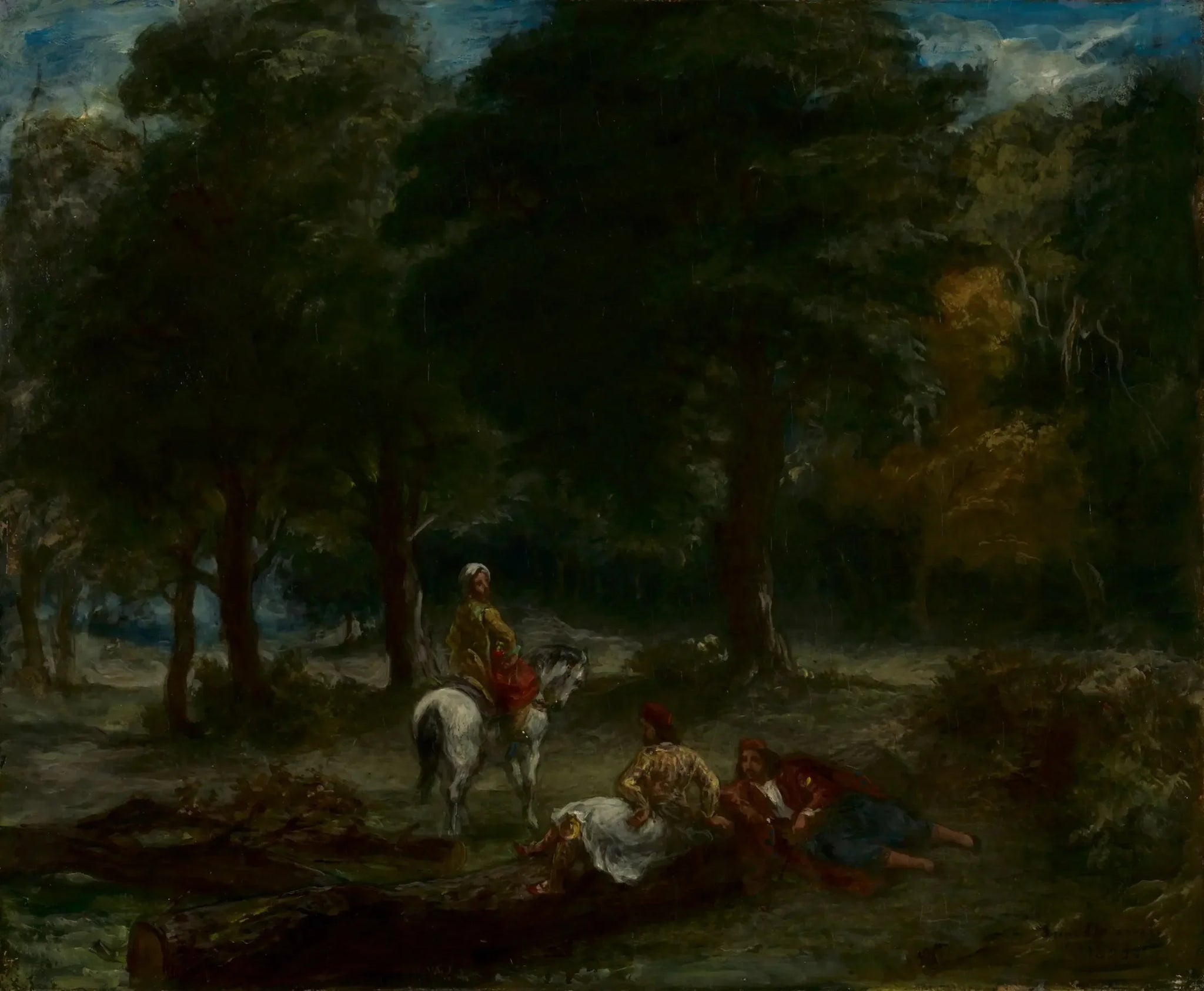 Cavaliers grecs au repos dans une forêt - Eugène Delacroix image 1 reproduction de peinture à l’huile