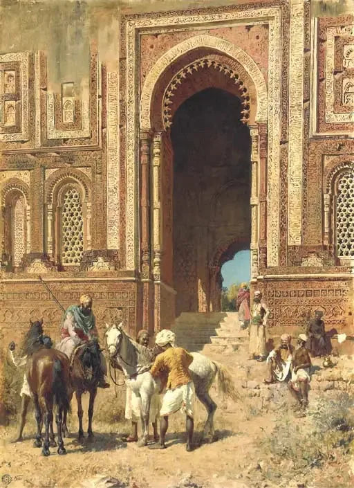 Cavaliers indiens à la porte d'Alah-ou-din, Old Delhi - Edwin Lord Weeks image 1 copie peinte à la main à l’huile
