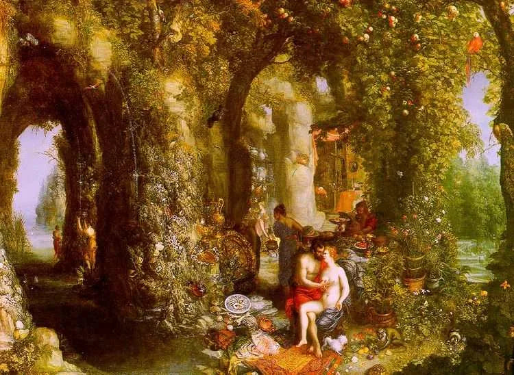Caverne fantastique avec Ulysse et Calypso - Jan Brueghel l'Ancien image 1 reproduction artisanale de tableau