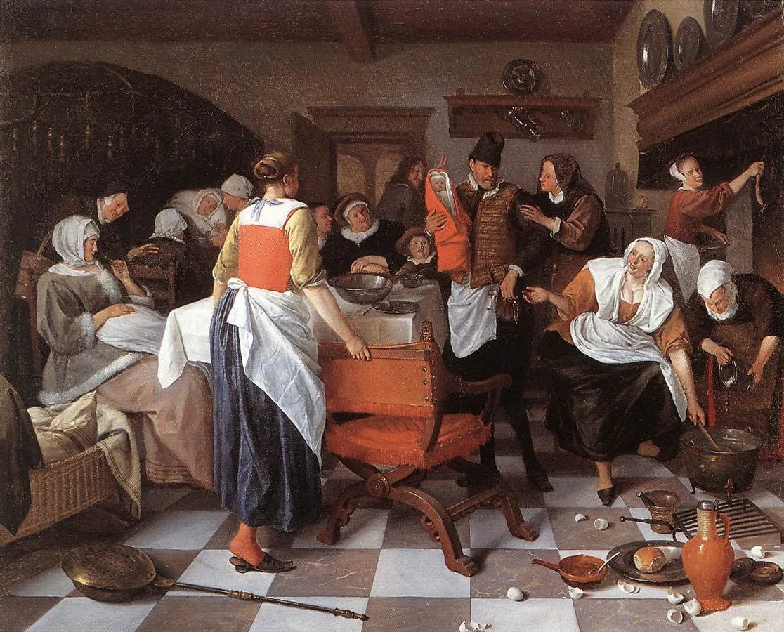 Célébration d'une naissance - Jan Steen image 1 copie peinte à la main à l’huile