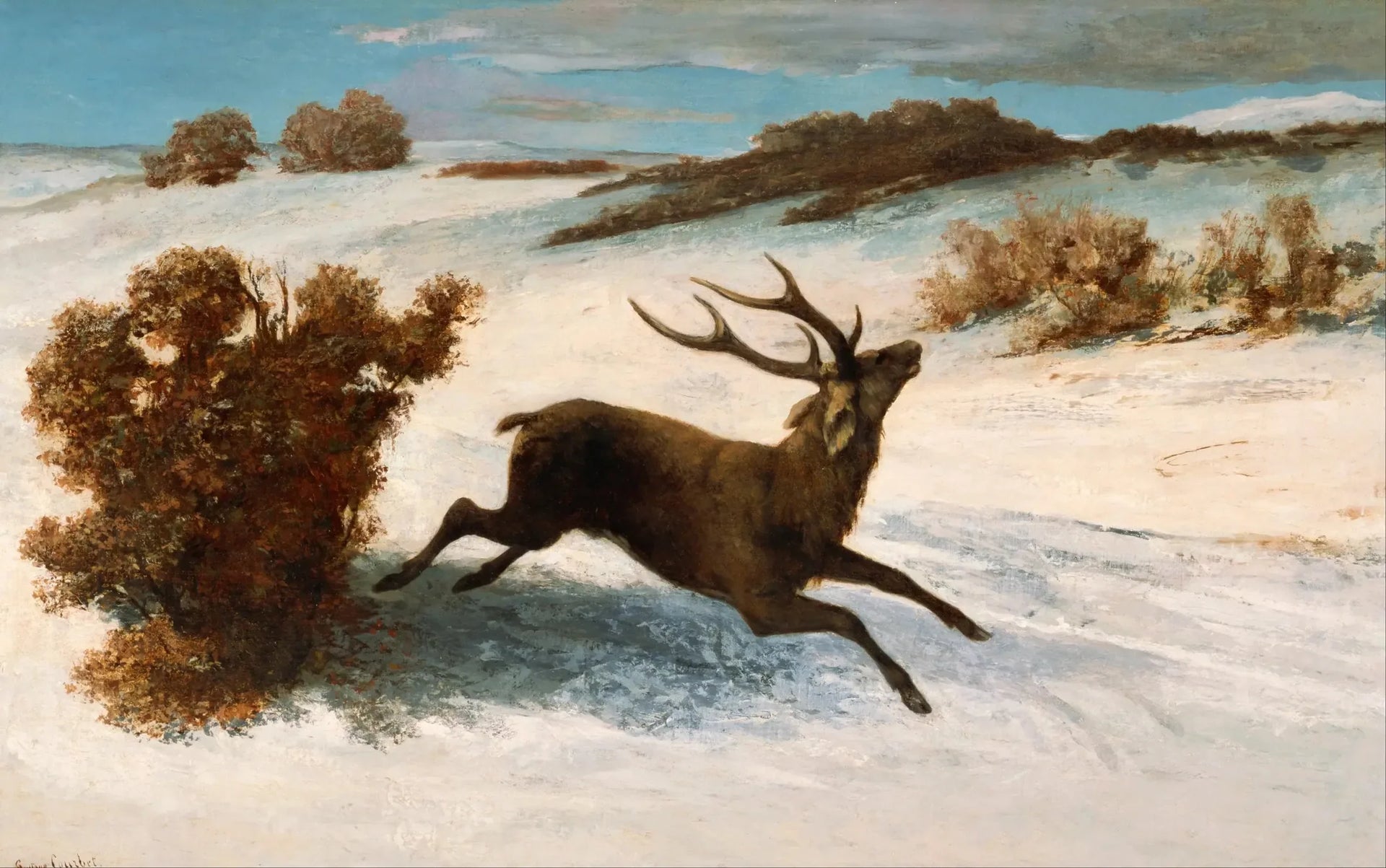 Cerf courant dans la neige - Gustave Courbet image 1 copie peinte à la main à l’huile