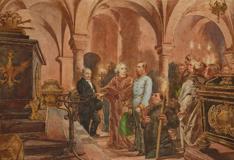 Cesarz przed sarkofagiem króla Jana III Sobieskiego w krypcie św. Leonarda w katedrze na Wawelu - Jan Matejko