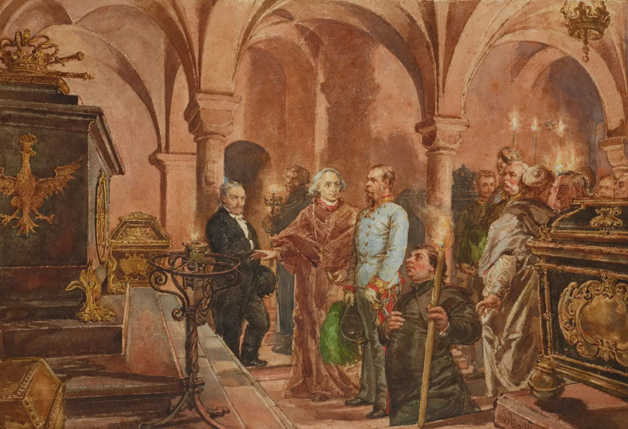 Cesarz przed sarkofagiem króla Jana III Sobieskiego w krypcie św. Leonarda w katedrze na Wawelu - Jan Matejko