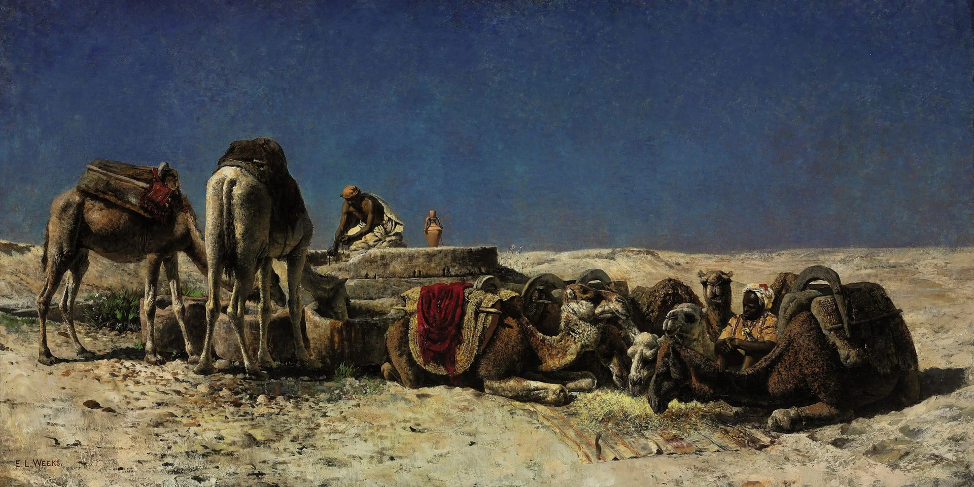 Chameaux à côté d'une citerne - Edwin Lord Weeks image 1 tableau peint à l’huile sur toile