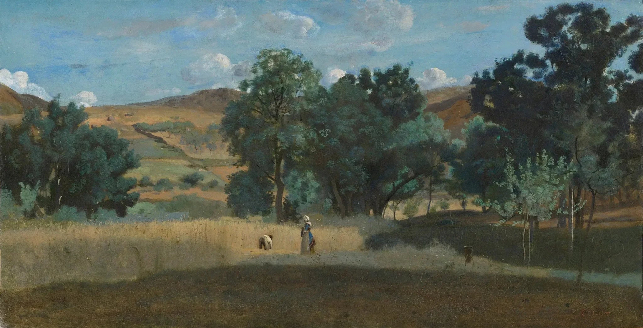 Champ de blé dans le Morvan - Jean-Baptiste Camille Corot image 1 reproduction artisanale de tableau
