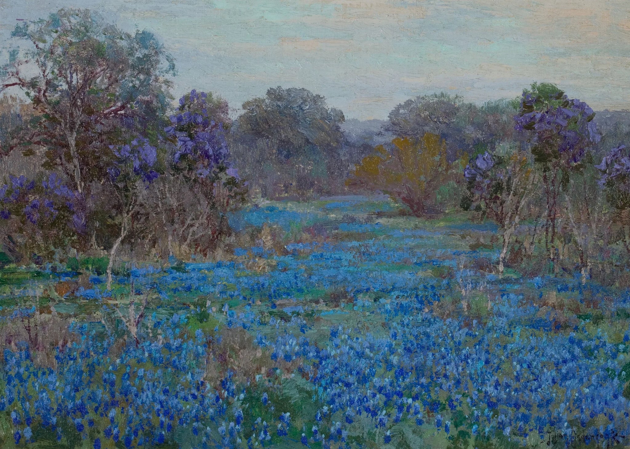 Champ de lupins bleus avec des arbres - Julian Onderdonk image 1 copie de tableau peinte à la main