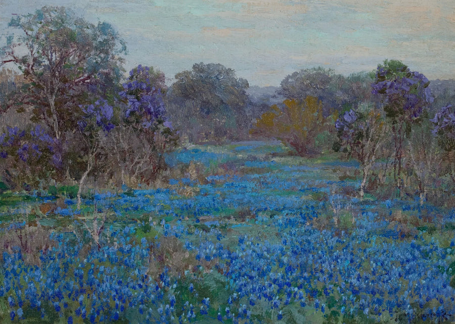 Champ de lupins bleus avec des arbres - Julian Onderdonk image 1 copie de tableau peinte à la main