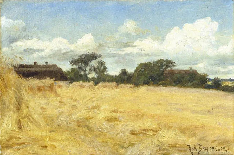 Champs de blé. - H. A. Brendekilde image 1 reproduction de peinture à l’huile