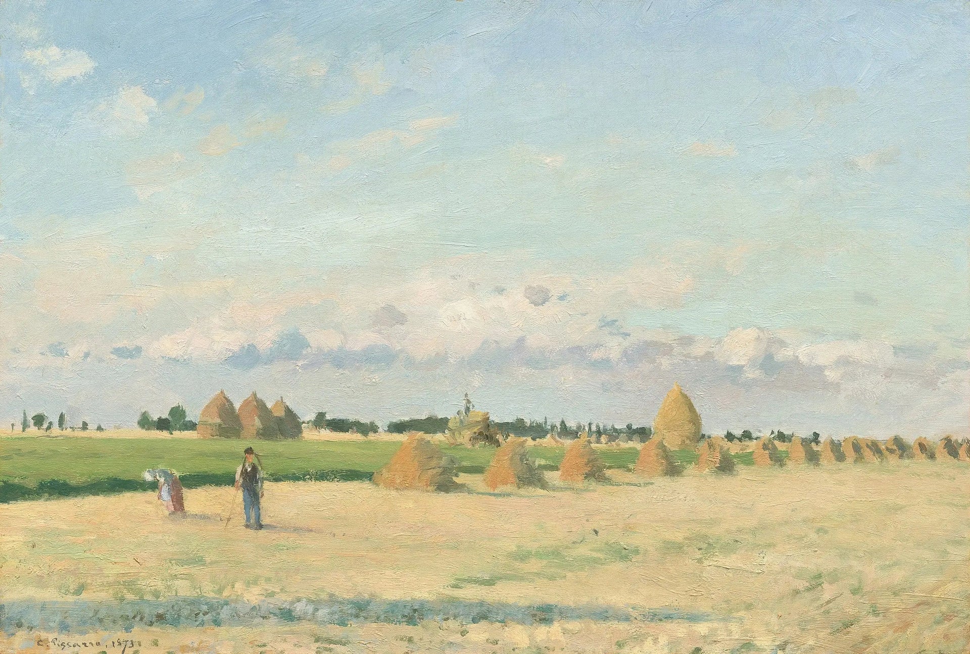 Champs ouverts avec meules de foin près de Pontoise - Camille Pissarro image 1 copie de tableau peinte à la main