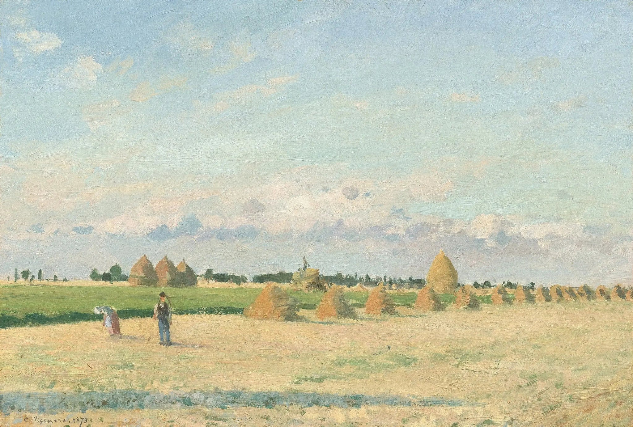 Champs ouverts avec meules de foin près de Pontoise - Camille Pissarro image 1 copie de tableau peinte à la main