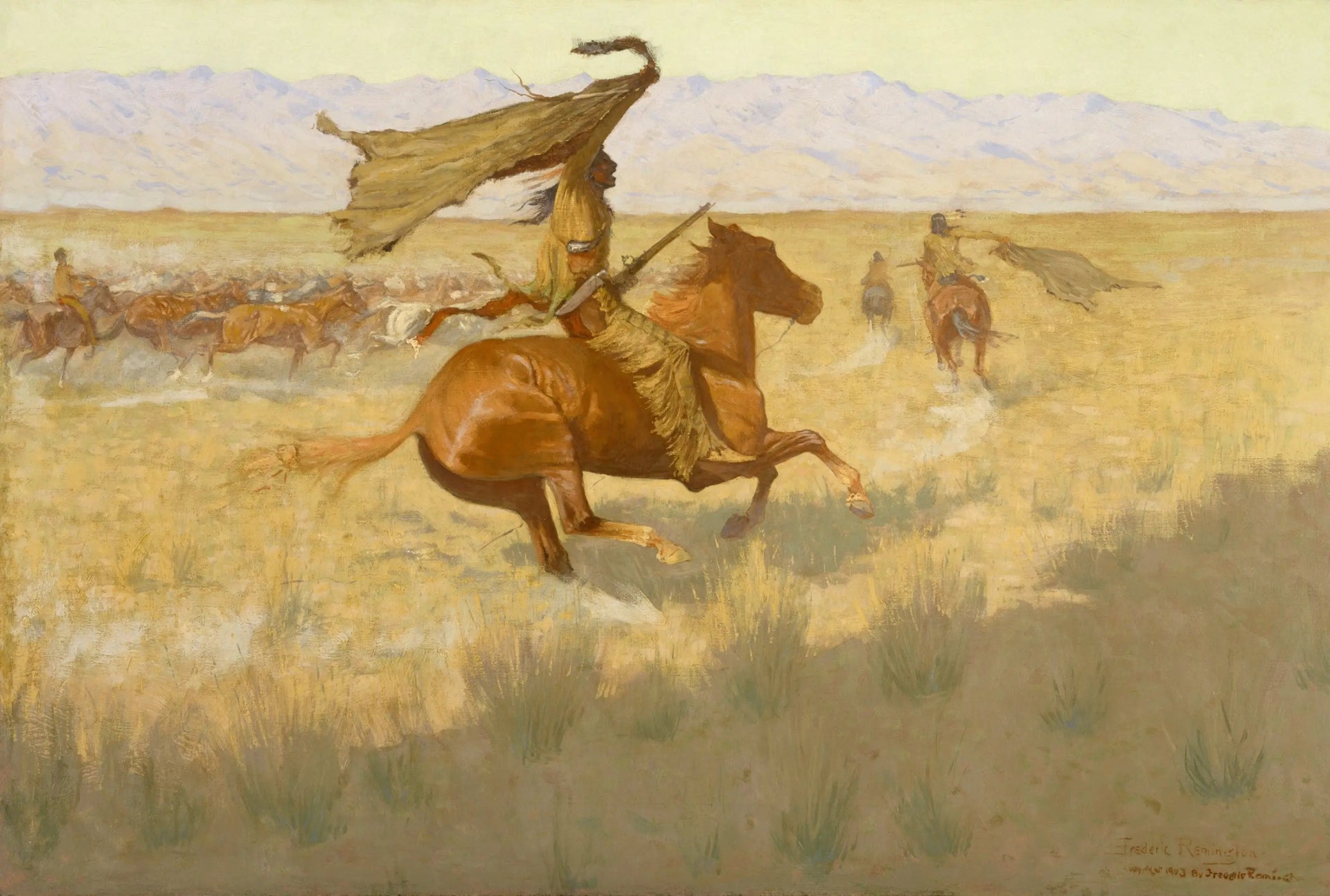 Changement de propriétaire (La Bousculade ; Voleurs de chevaux) - Frederic Remington image 1 reproduction de peinture à l’huile