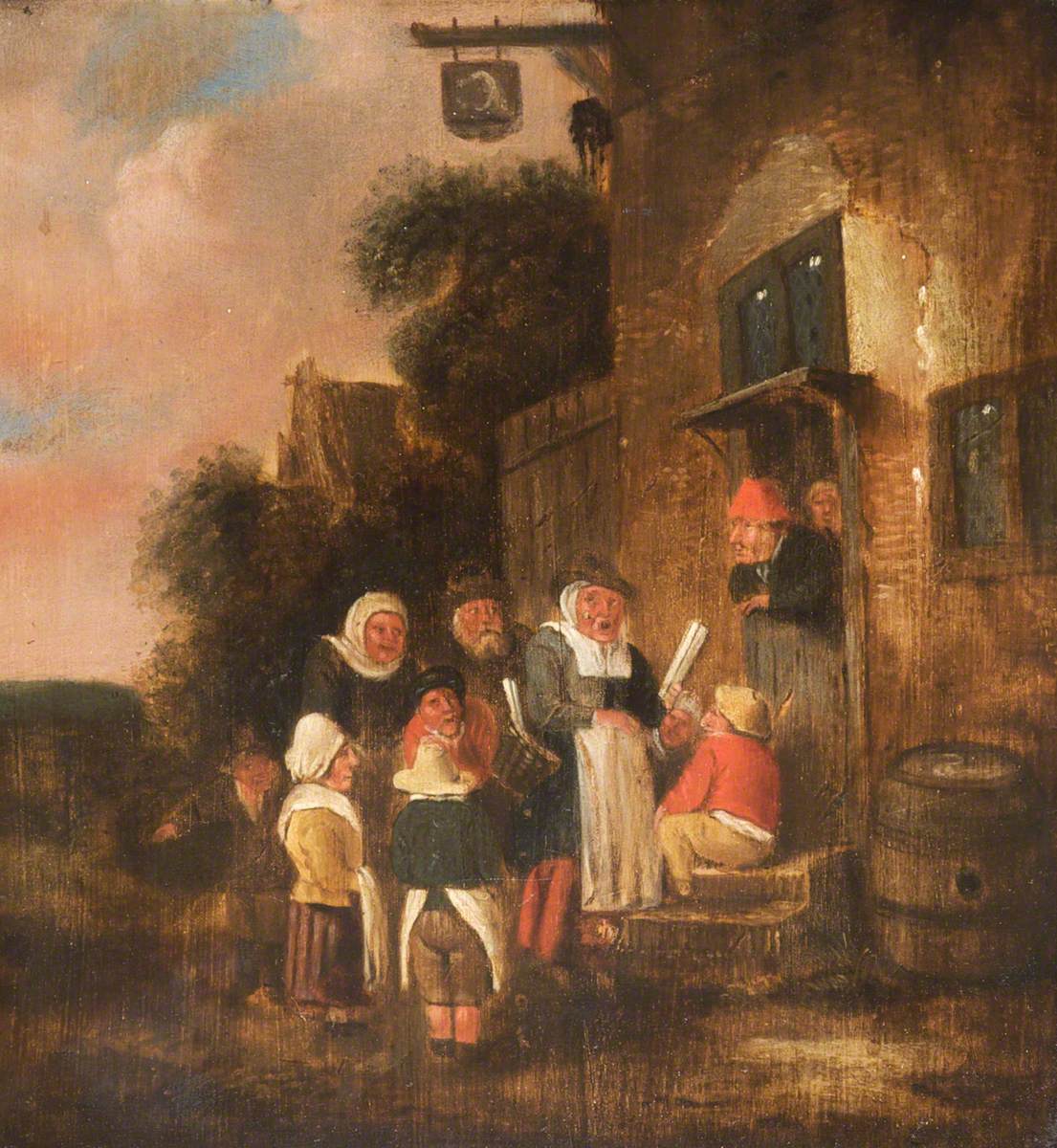 Chanteurs devant une auberge - Jan Steen image 1 reproduction de peinture à l’huile