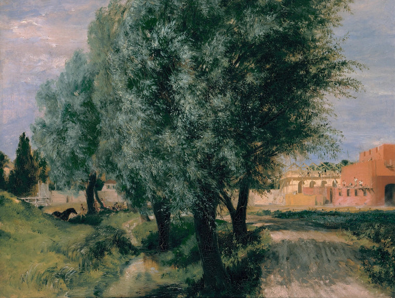Chantier de construction avec saules - Adolph von Menzel