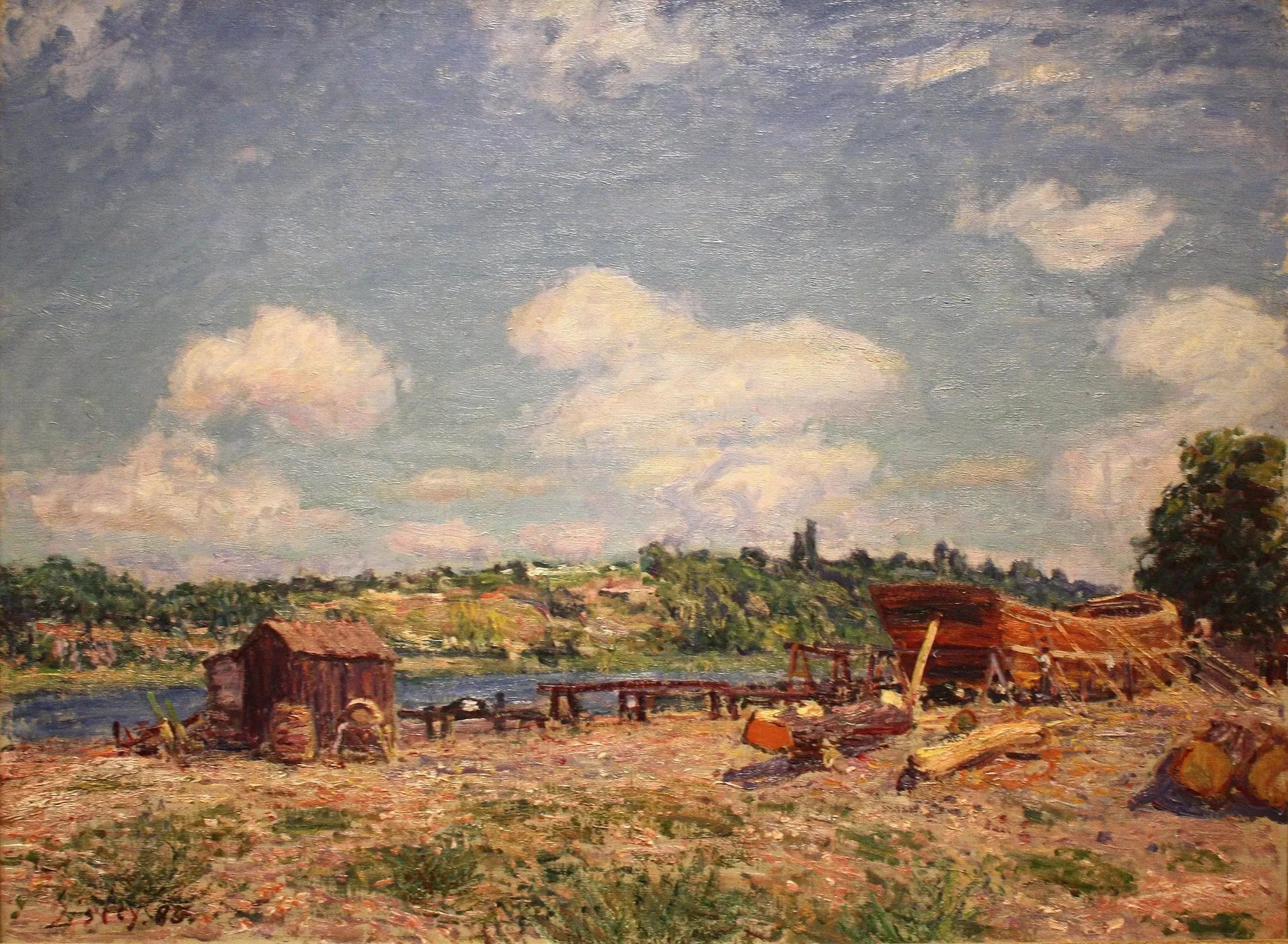 Chantier naval à Saint-Mammès - Alfred Sisley image 1 copie de tableau peinte à la main